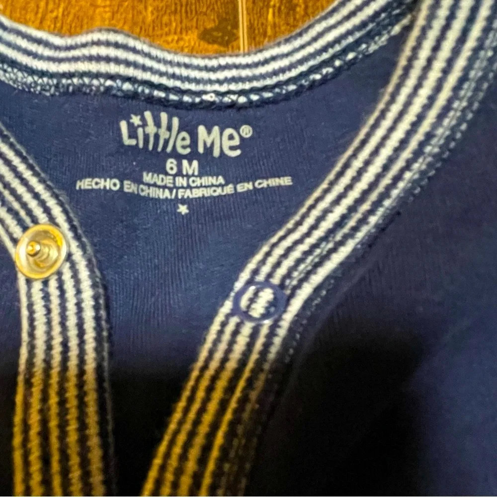 Little Me 6 M Baby Boy Navy Blue Sports- Themed Onesie Footed Cotton Sleeper